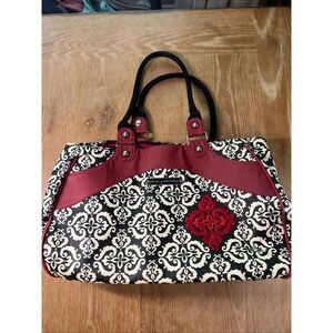 Petunia Pickle Bottom Diaper Bag Floral Backpack Tote Baby Black White Red Trim